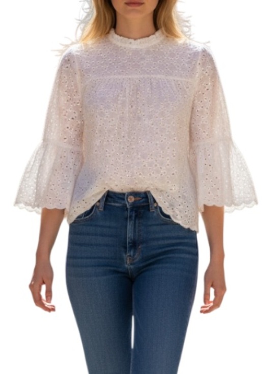 Velvet by Graham & Spencer Tops - Velvet by Graham & Spencer White Eyelet Blouse Boho Ruffle Neck cottagecore